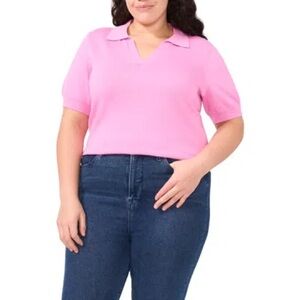 Cece Short Sleeve Cotton Blend Polo Sweater
Size 1X